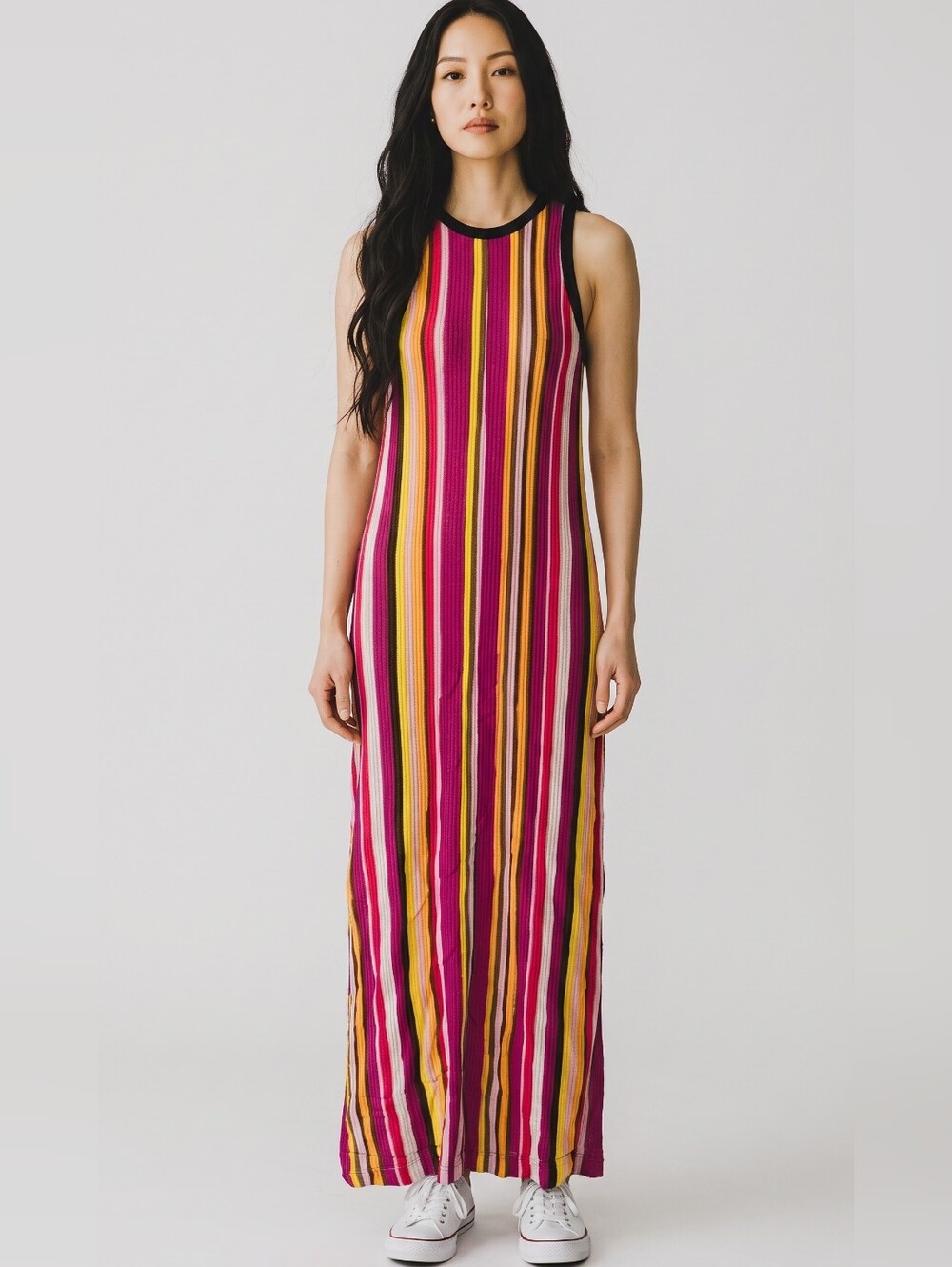Pinko Largo Abito striped mesh viscose maxi dress... Size XS